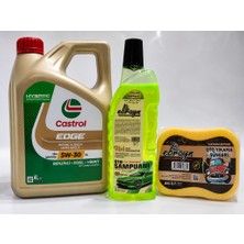 Castrol Edge Motor Yağı 5W-30 4 Litre + Oto Şampuan 1000 ml + Yıkama Süngeri