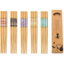 Ahes 10 Çift Mermer Desenli Bambu Yemek Çubuğu Seti 20 Adet Kaymaz Uçlu Kutulu Chopstick