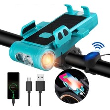 Ahes Bisiklet Feneri Şarjlı Telefon Tutucu+Korna +Sis Farı 3500 Mah Powerbank Scooter Lambası Yeşil