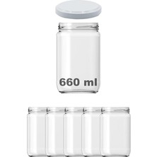 Ahes 660 ml Metal Beyaz Kapaklı Şeffaf Cam Kavanoz 5 Adet