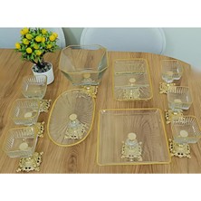 Ahes Bazaar 10 Parça Gold Metal Ayaklı Sunum Seti | Pasta – Salata – Tatlı – Kase – Servis Tabağı Altın