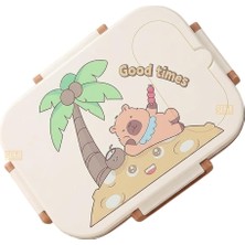 Ahes Bento 600ML Lunchbox Capybara Desenli Tek Katlı 2 Bölmeli Paslanmaz Çelik Sefer Tası Yemek Kutusu (Ada)
