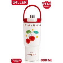Ahes Tumbler 880 ml Tek Kapak Çift Kullanım Pipetli/pipetsiz Taşıma Kulplu Çelik TERMOS-FFD9505-880ML