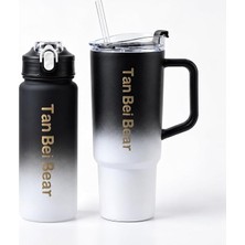 Ahes 2’li Matara ve Pipetli Mug Bardak Seti – 900 ml Spor Suluk + 1500 ml Pipetli Termal Mug Bardak, Günlük Kullanım Için Içecek Seti (Siyah)