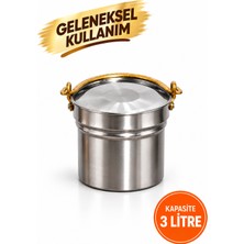 Öz Mutfak 3 Litre Paslanmaz Çelik Yoğurt Mayalama ve Süt Kabı (Satır/bakraç) – Geleneksel Sarı Kulplu - 13 Helke