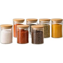 Ahes Cam Baharat Kavanozu – Bambu Kapaklı 200 ml (6,5x8 Cm) Minimal Mutfak Saklama Kabı