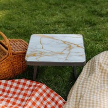 Ahes Mini Katlanır Kamp Masası | Abs Plastik Taşınabilir Piknik Masası | Hafif ve Kompakt Balkon, Bahçe ve Kamp Masası | Suya Dayanıklı ve Kolay Kurulum (50CM*36CM*38CM) (Beyaz Mermer)
