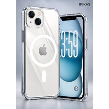 Bukas iPhone 15 Plus Uyumlu Magsafe Destekli Kablosuz Şarj Uyumlu Çizilmez Sararmaz Kristal Şeffaf Mika Kılıf