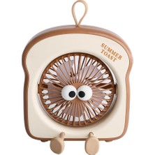 Ahes 3 Hız Kademeli Masaüstü Mini Fan - Sevimli Tost Ekmeği Tasarımlı Şarj Edilebilir Karikatür Vantilatör, Type-C Şarj Girişli, 45 Derece Ayarlanabilir Açılı Kişisel Masa Fanı