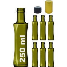 Ahes Kalın Cam Şişe Seti, 250 Ml, Yağdanlık Akıtıcılı Kapaklı, Yağlık ve Sirkelik, Kapüşonlu, 6 Adet, Yeniden Kullanılabilir (Yeşil, Geolive (Kavisli))