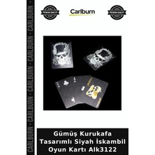 Carlburn Özel Üretim Tasarım Koleksiyon Gümüş Kurukafa Tasarımlı Siyah Iskambil Oyun Kartı ALK3122