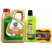 Castrol Edge Motor Yağı 0W-30 4 Litre + Oto Şampuan 1000 ml + Yıkama Süngeri