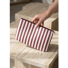 The Mia Clutch Stripe Bordo Beyaz 27 x 19 cm