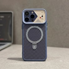 Bluecase iPhone 17 Pro Kılıf Magsafe Uyumlu Manyetik Karbon Fiber Desenli Kamera Korumalı Telefon Kılıfı Lacivert