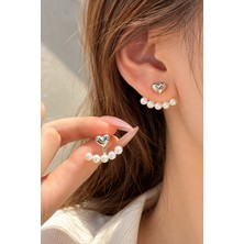 Atalya Accessory Kalp ve Inci Detaylı Kadın Küpe – Çelik Ear Jacket Kadın Küpe