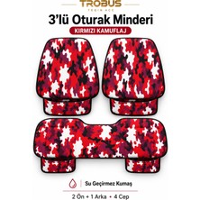 Trobus Fiat Egea Sedan 2014 ve Sonrası Sıvı Geçirmez Kamuflaj 3'lü Cepli Oturak Minderi Kırmızı