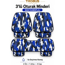 Trobus Renault Clio 4 Sport Tourer 2013 ve Sonrası Sıvı Geçirmez Kamuflaj 3'lü Cepli Oturak Minderi Mavi