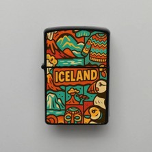 İberk Izlanda Iceland Temalı - Benzinli Siyah Çakmak