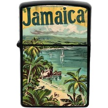 İberk Jamaika - Jamaica - Hand-Paint Ülke Temalı Benzinli Siyah Çakmak