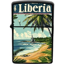 İberk Liberya - Liberia - Hand-Paint Ülke Temalı Benzinli Siyah Çakmak