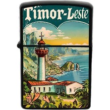 İberk Doğu Timor - Timor-Leste - Hand-Paint Ülke Temalı Benzinli Siyah Çakmak