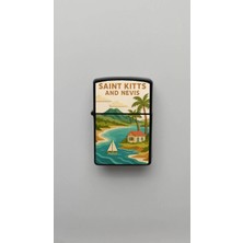 İberk Saint Kitts ve Nevis - Paper-Cut Style - Benzinli Siyah Çakmak