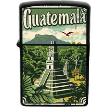 İberk Guatemala - Guatemala - Hand-Paint Ülke Temalı Benzinli Siyah Çakmak