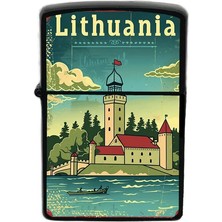 İberk Litvanya - Lithuania - Hand-Paint Ülke Temalı Benzinli Siyah Çakmak