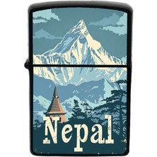 İberk Nepal - Nepal - Hand-Paint Ülke Temalı Benzinli Siyah Çakmak
