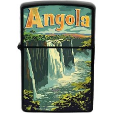 İberk Angola - Angola - Hand-Paint Ülke Temalı Benzinli Siyah Çakmak