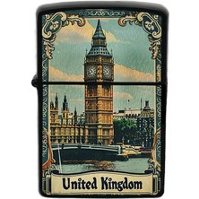 İberk Birleşik Krallık - United Kingdom - Hand-Paint Ülke Temalı Benzinli Siyah Çakmak