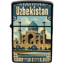 İberk Özbekistan - Uzbekistan - Hand-Paint Ülke Temalı Benzinli Siyah Çakmak
