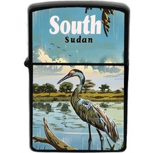 İberk Güney Sudan - South Sudan - Hand-Paint Ülke Temalı Benzinli Siyah Çakmak