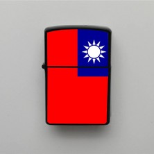 İberk Tayvan Taiwan Klasik Ülke Bayraklı - Benzinli Siyah Çakmak