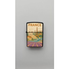 İberk France Fransa - Paper-Cut Style - Benzinli Siyah Çakmak
