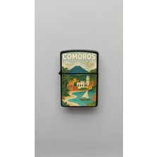 İberk Comoros Komorlar - Paper-Cut Style - Benzinli Siyah Çakmak