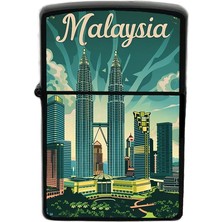 İberk Malezya - Malaysia - Hand-Paint Ülke Temalı Benzinli Siyah Çakmak