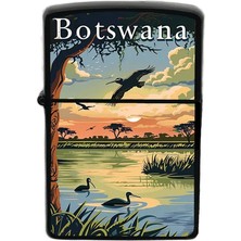 İberk Botsvana - Botswana - Hand-Paint Ülke Temalı Benzinli Siyah Çakmak