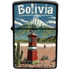 İberk Bolivya - Bolivia - Hand-Paint Ülke Temalı Benzinli Siyah Çakmak