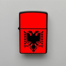İberk Arnavutluk Albania Klasik Ülke Bayraklı - Benzinli Siyah Çakmak