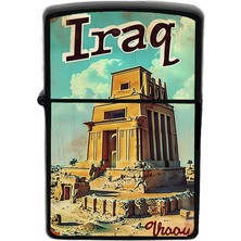 İberk Irak - Iraq - Hand-Paint Ülke Temalı Benzinli Siyah Çakmak