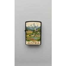 İberk Austria Avusturya - Paper-Cut Style - Benzinli Siyah Çakmak