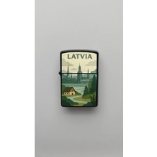 İberk Latvia Letonya - Paper-Cut Style - Benzinli Siyah Çakmak
