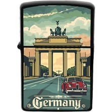 İberk Almanya - Germany - Hand-Paint Ülke Temalı Benzinli Siyah Çakmak