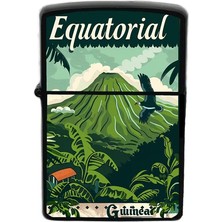 İberk Ekvator Ginesi - Equatorial Guinea - Hand-Paint Ülke Temalı Benzinli Siyah Çakmak