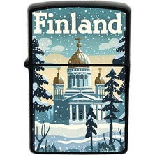 İberk Finlandiya - Finland - Hand-Paint Ülke Temalı Benzinli Siyah Çakmak