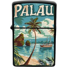 İberk Palau - Palau - Hand-Paint Ülke Temalı Benzinli Siyah Çakmak