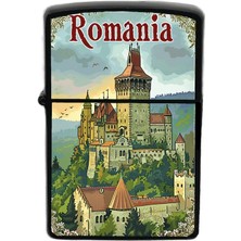 İberk Romanya - Romania - Hand-Paint Ülke Temalı Benzinli Siyah Çakmak