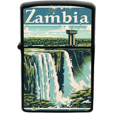 İberk Zambiya - Zambia - Hand-Paint Ülke Temalı Benzinli Siyah Çakmak