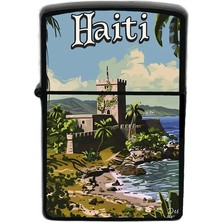 İberk Haiti - Haiti - Hand-Paint Ülke Temalı Benzinli Siyah Çakmak